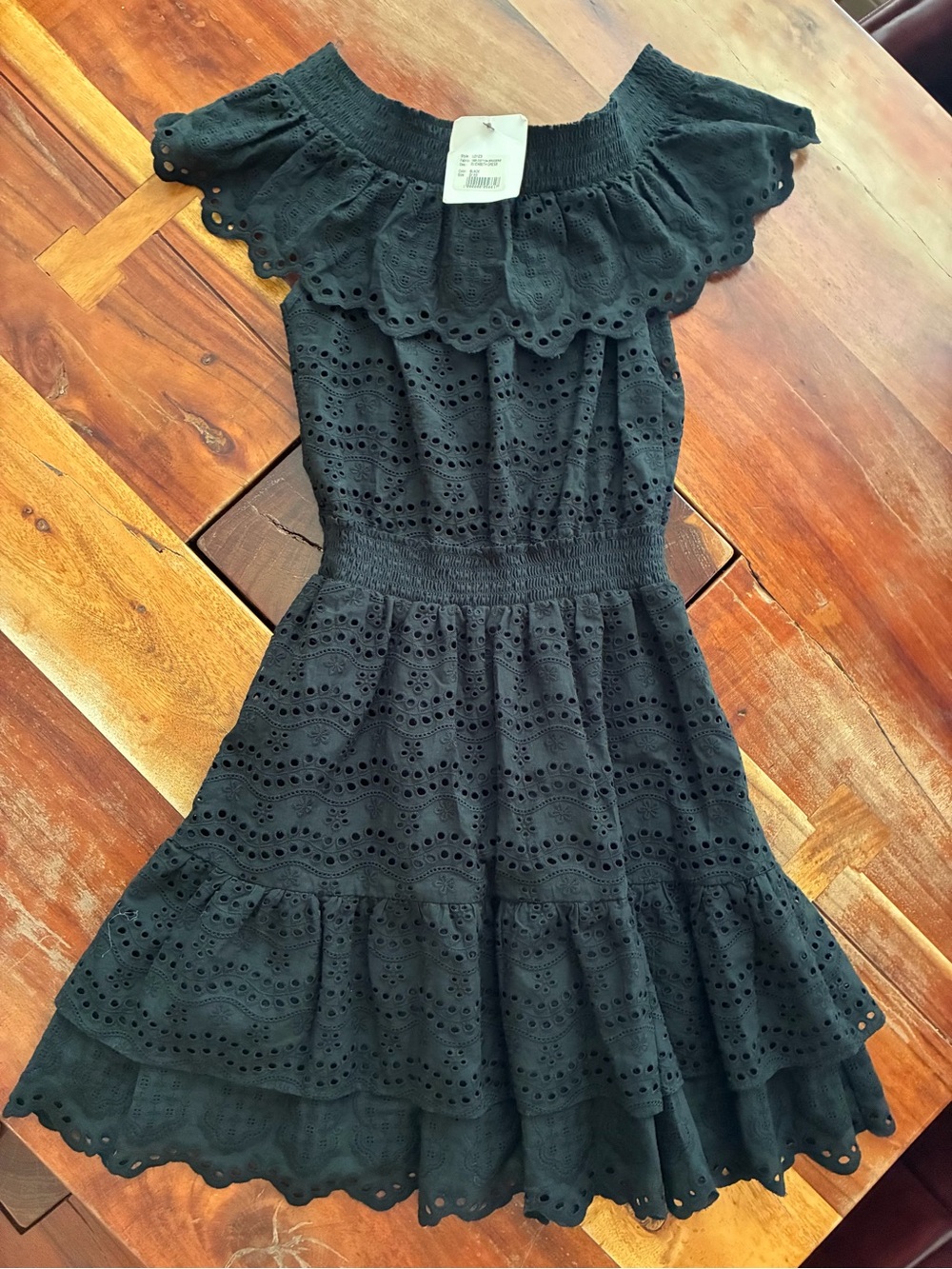 LoveShackFancy Elisabeth Black Eyelet Off-Shoulder Mini Dress XS NWT